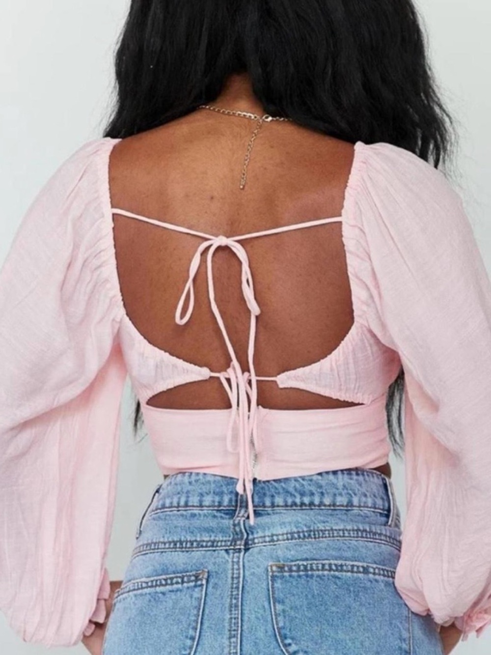Sz 4 Princess Poly Open Back Long Sleeve Blouse